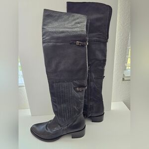 Mariano Renzi Dark Brown/Black Leather Thigh high- over knee high Boots Size 40